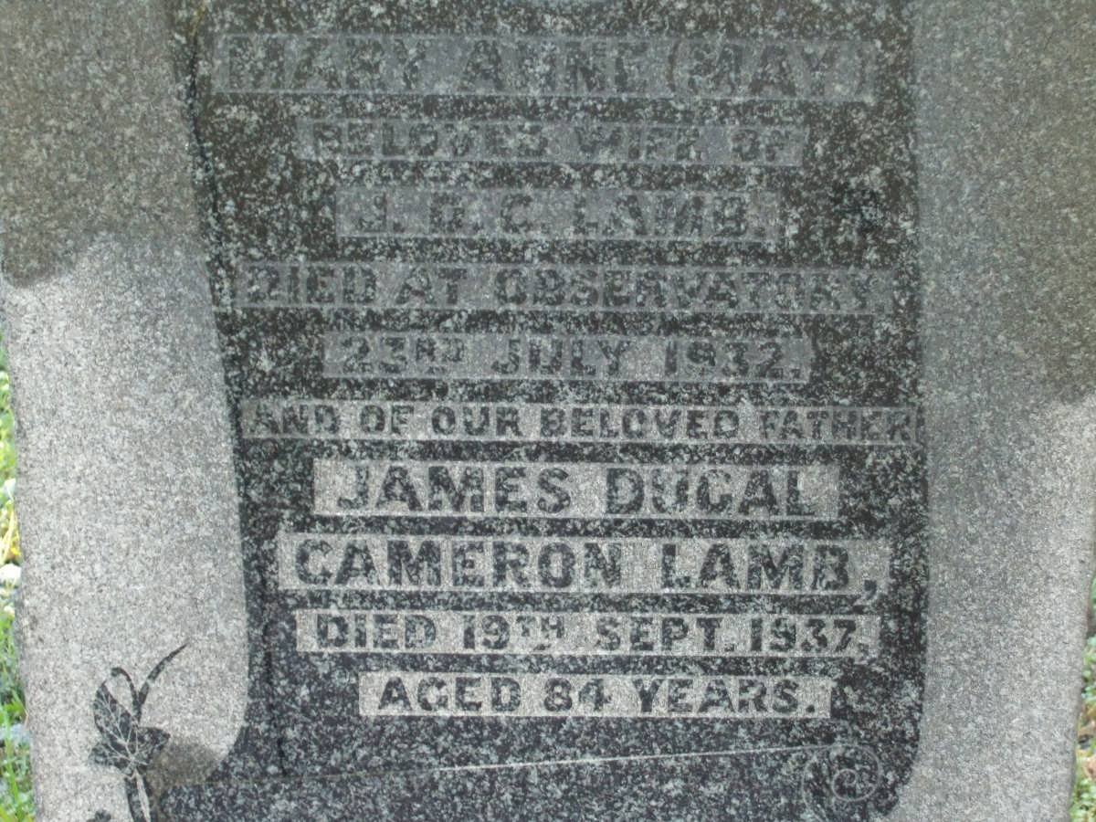 LAMB James Ducal Cameron -1932 &amp; Mary Anne -1932