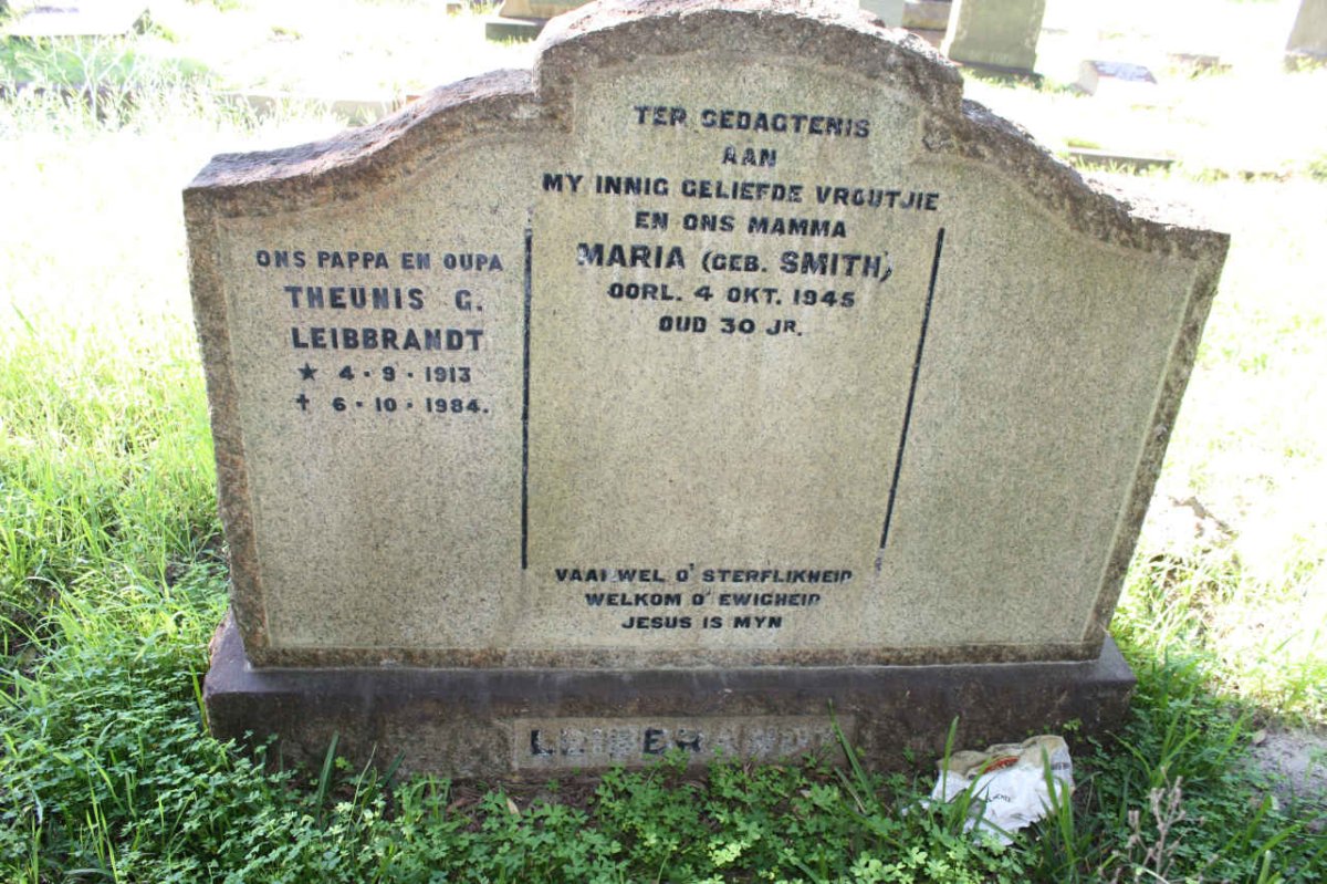 LEIBBRANDT Theunis G. 1913-1984 &amp; Maria SMITH -1945