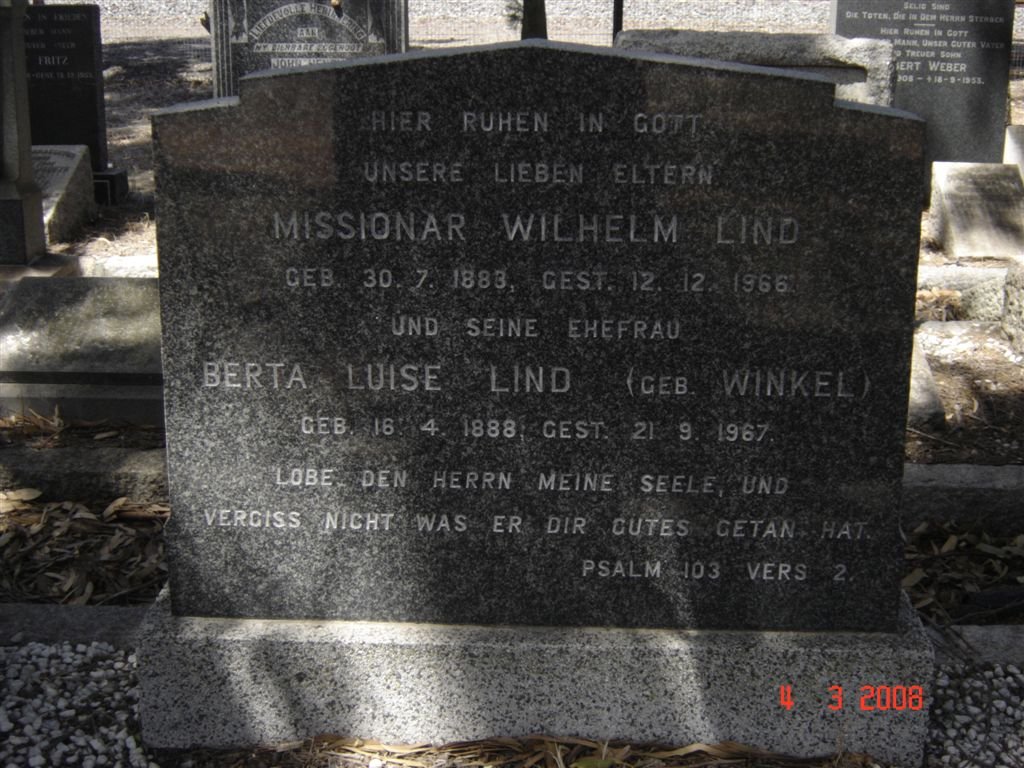 LIND Wilhelm 1883-1966 &amp; Berta Luise WINKEL 1888-1967