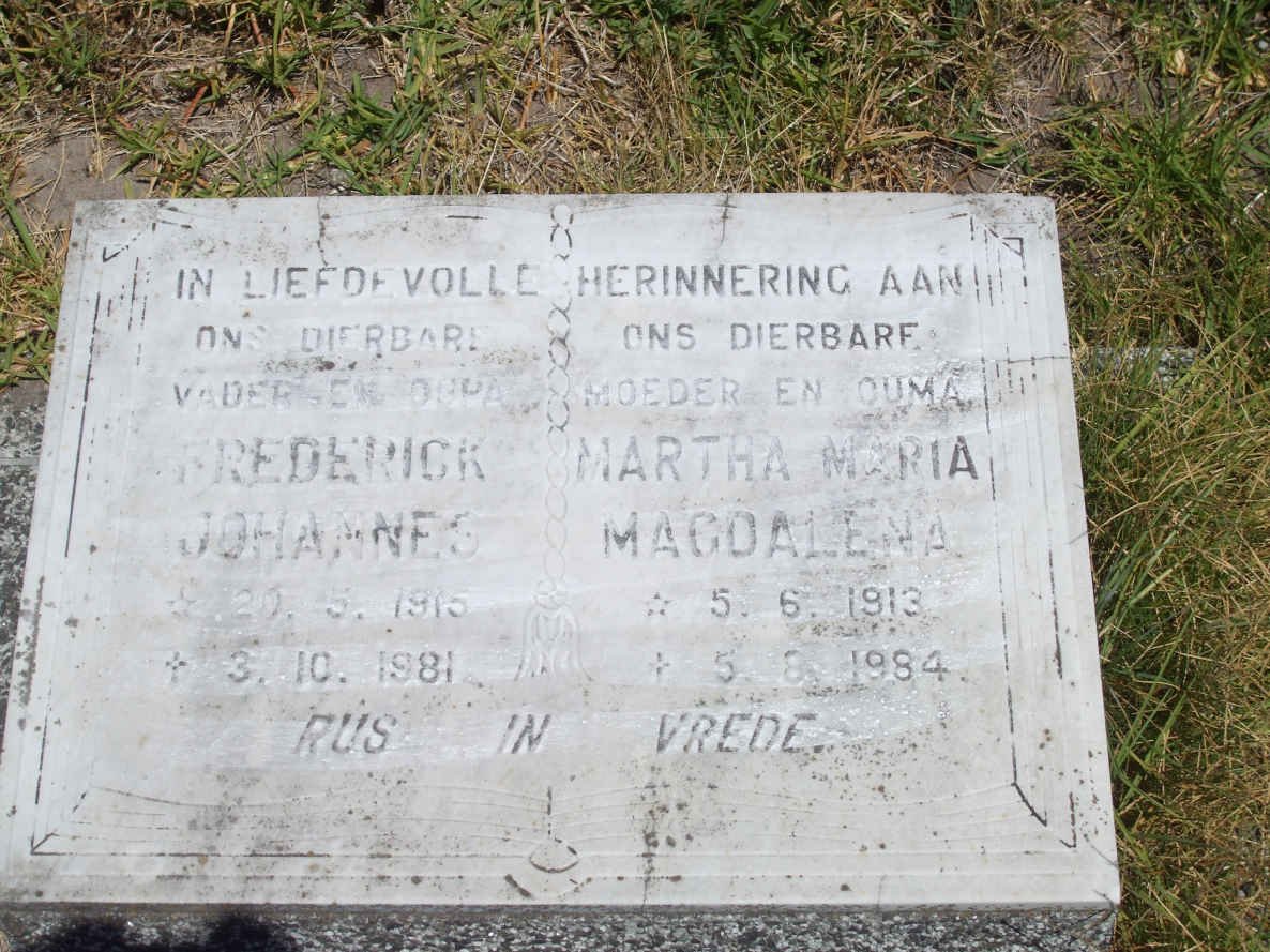 LINGERVELDER Frederick Johannes 1915-1981 &amp; Martha Maria Magdalena 1913-1984