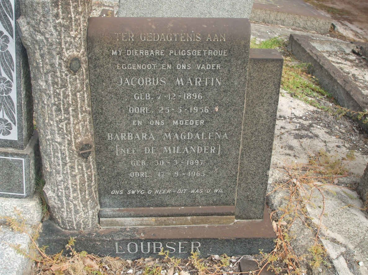 LOUBSER Jacobus Martin 1896-1956 &amp; Barbara Magdalena DE MILANDER  1897-1965