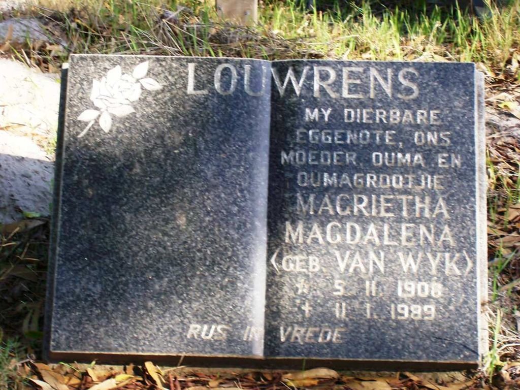 LOUWRENS Magrietha Magdalena nee VAN WYK 1908-1989