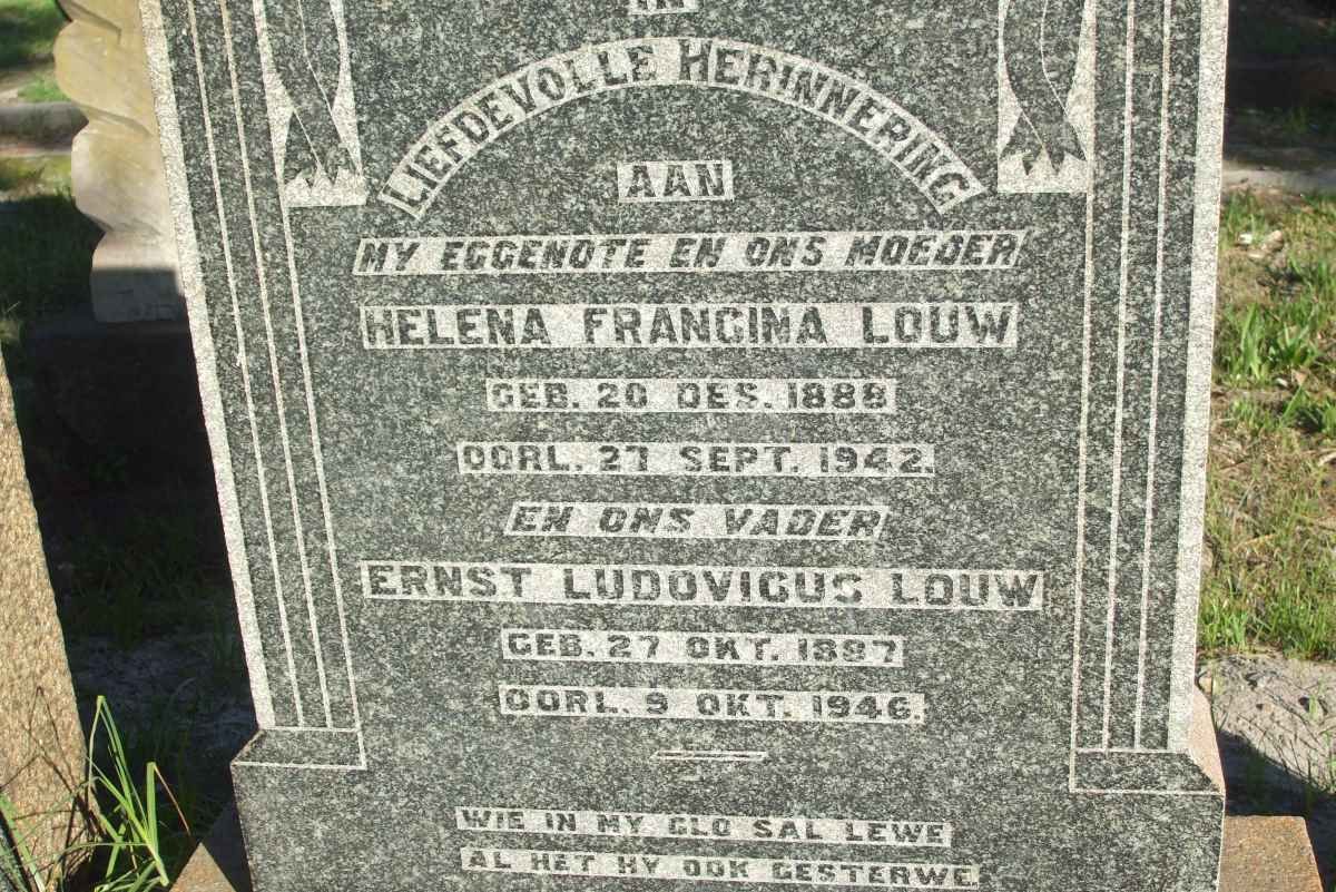LOUW Ernst Ludovicus 1887-1946 &amp; Helena Francina 1888-1942