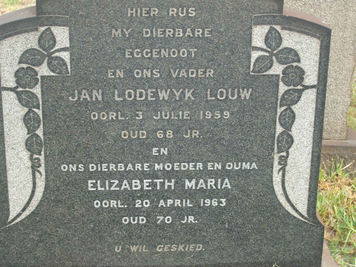 LOUW Jan Lodewyk -1959 &amp; Elizabeth Maria -1963