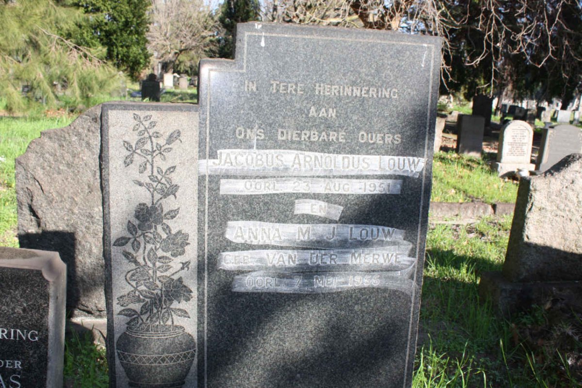 LOUW Jacobus Arnoldus -1951 &amp; Anna M.J. VAN DER MERWE -1955