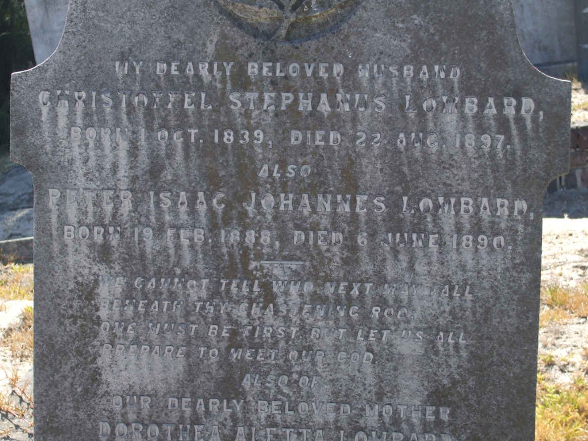 LOMBARD Christoffel Stephanus 1839-1897 :: LOMBARD Peter Isaac Johannes 1888-1890
