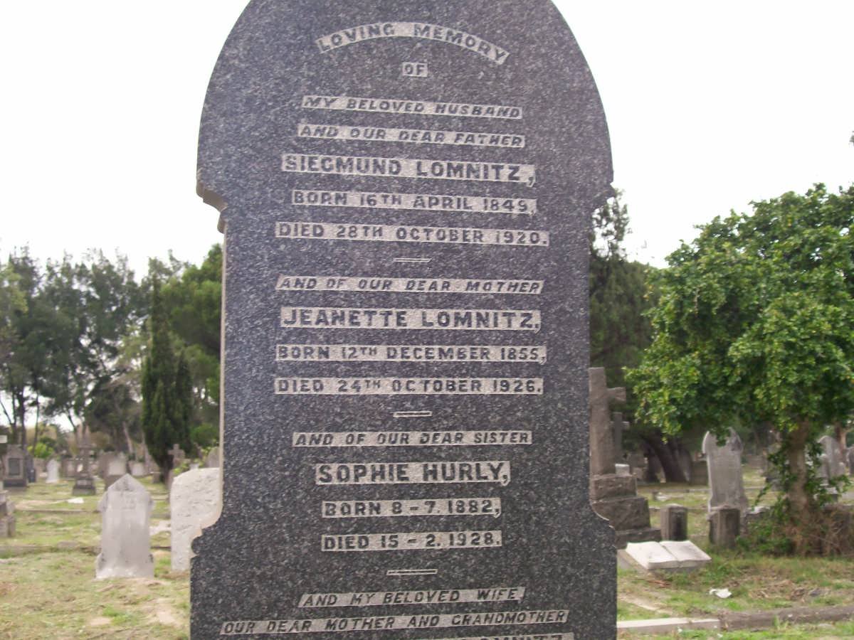 LOMNITZ Siegmund 1845-1920 &amp; Jeanette 1855-1926 :: HURLY Sophie 1882-1928