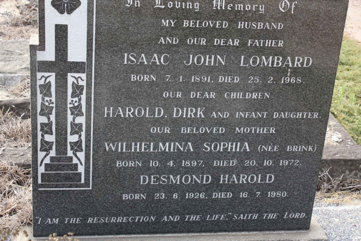 LOMBARD Isaac John 1891-1968 &amp; Wilhelmina Sofia BRINK 1897-1972 