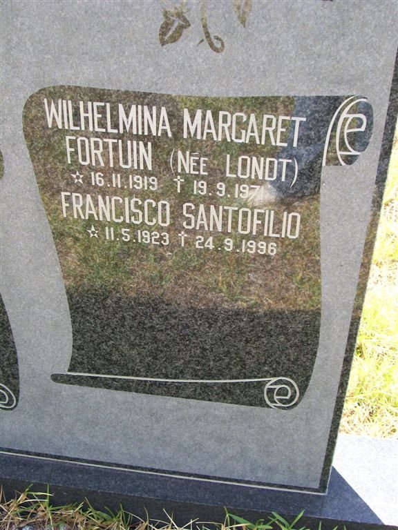 LONDT Francisco Santofilio 1923-1996 :: FORTUIN Wilhelmina Margaret nee LONDT 1919-1971