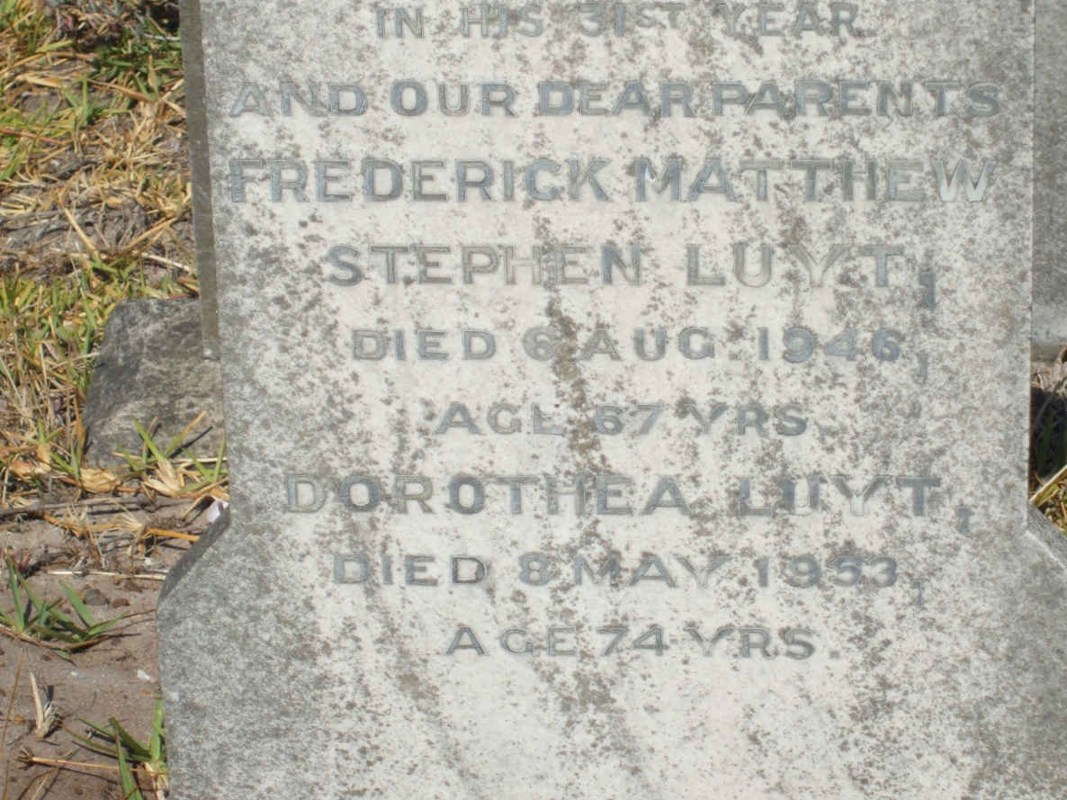 LUYT Frederick Matthew Stephen -1946 &amp; Dorothea -1953