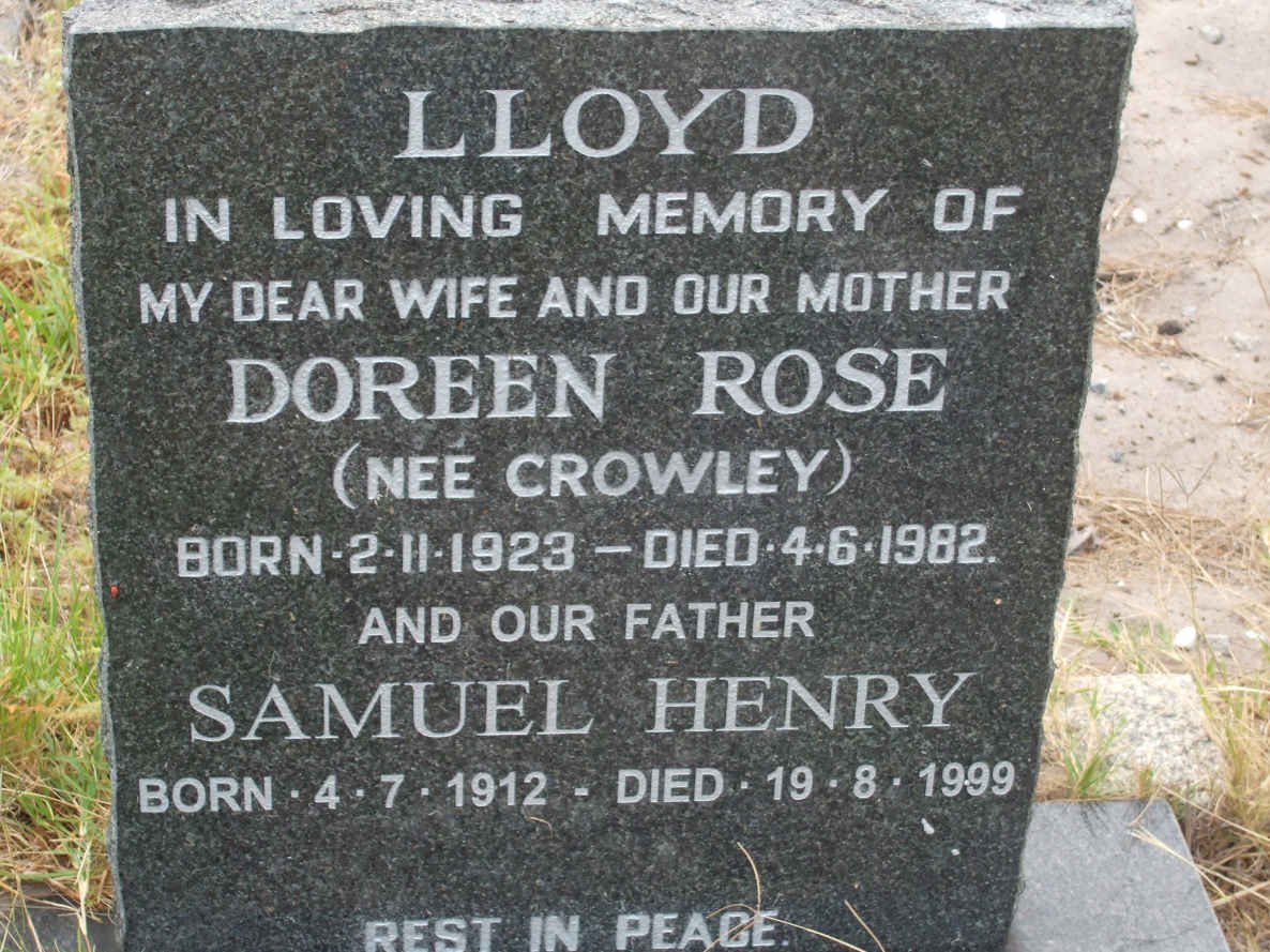LLOYD Samuel Henry 1912-1999 &amp; Doreen Rose CROWLEY 1923-1982