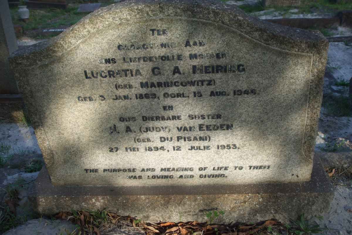 MEIRING Lucretia G.A. nee MARINCOWITZ 1869-1946 :: EEDEN J.A., van nee DU PISANI 1894-1953