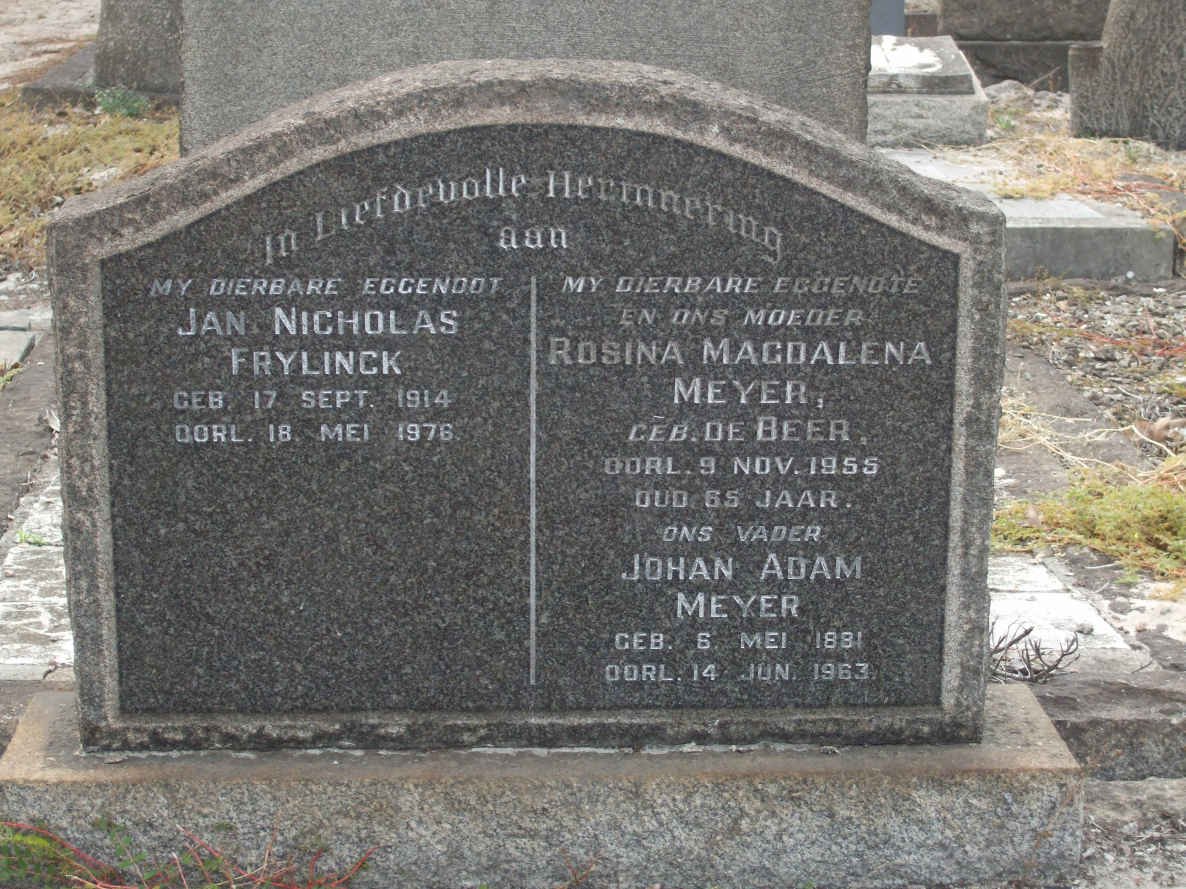 MEYER Johan Adam 1881-1963 &amp; Rosina Magdalena DE BEER -1955 :: FRYLINCK Jan Nicholas 1914-1976