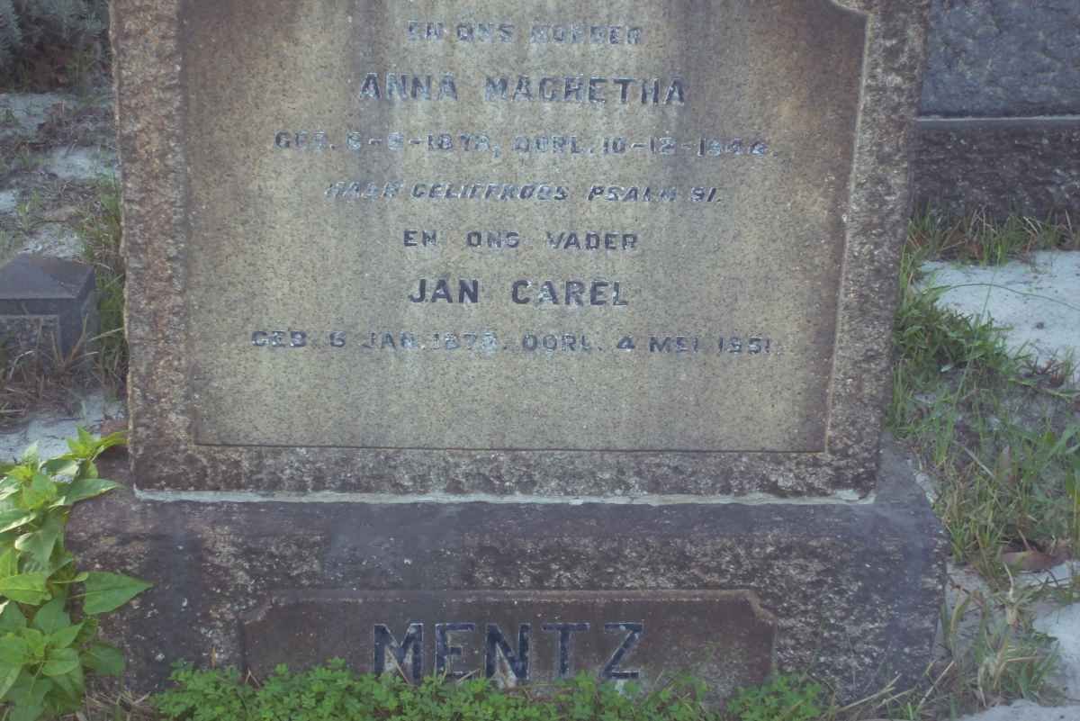 MENTZ Jan Carel 1879-1951 &amp; Anna Magretha 1878-1944