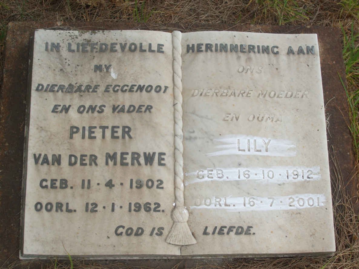 MERWE Pieter, van der 1902-1962 &amp; Lily 1912-2001