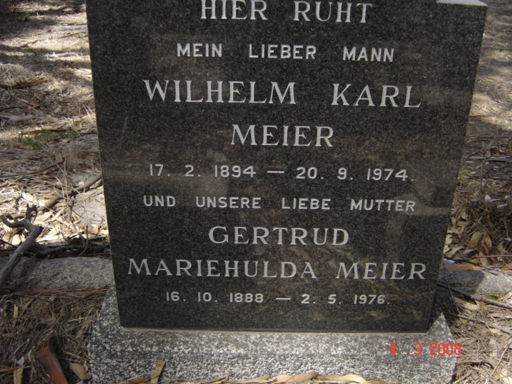 MEIER Wilhelm Karl 1894-1974 &amp; Gertrud Mariehulda 1888-1976