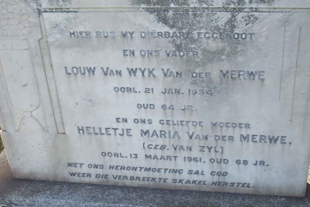 MERWE Louw van Wyk, van der  -1954 &amp; Helletje Maria VAN ZYL 1961