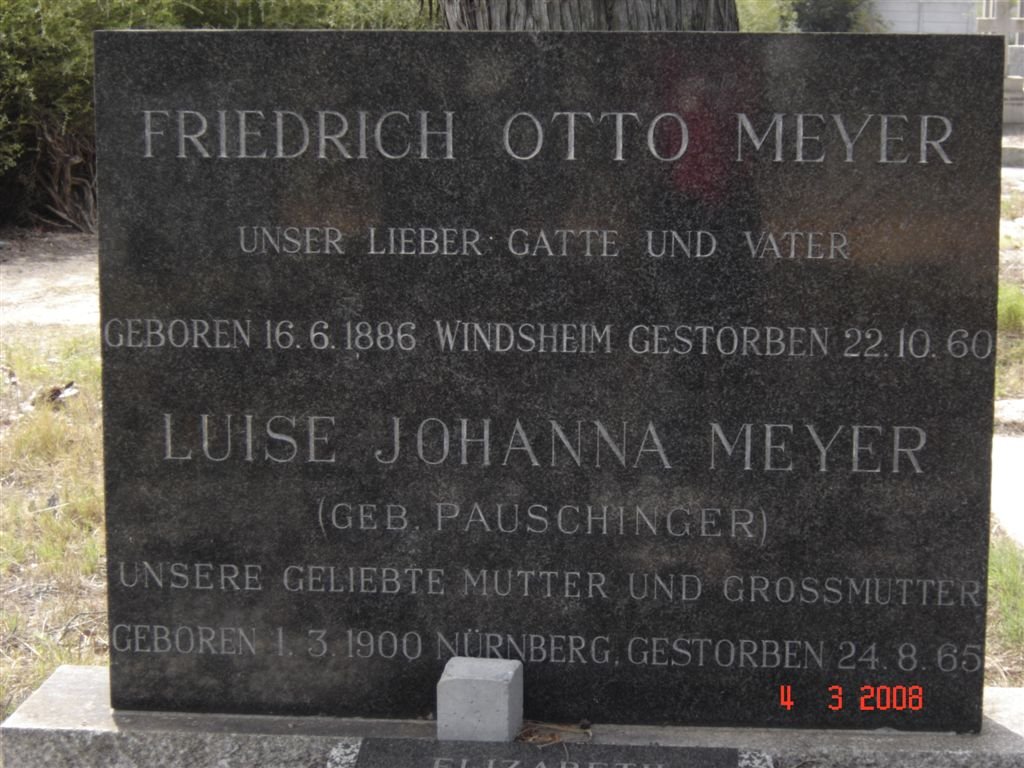 MEYER Friedrich Otto 1886-1960 &amp; Luise Johanna PAUSCHINGER 1900-1965