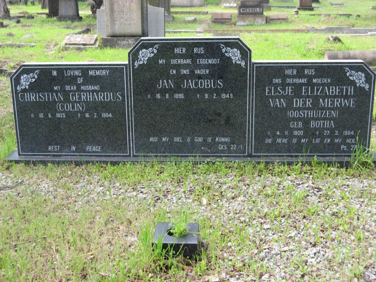 MERWE Jan Jacobus, van der 1896-1949 &amp; Elsje Elizabeth OOSTHUIZEN nee BOTHA 1900-1984