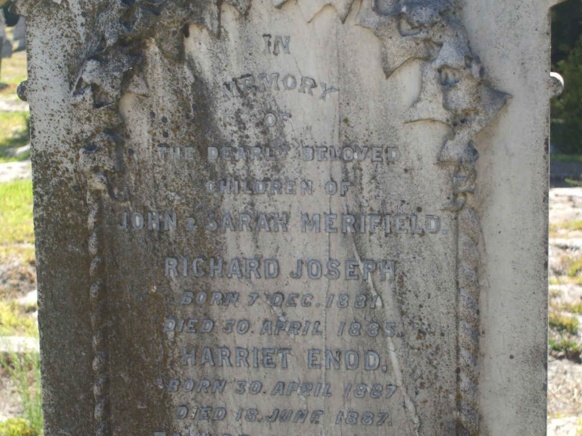 MERIFIELD Richard Joseph 1831-1835 :: MERIFIELD Harriet Enod 1887-1887