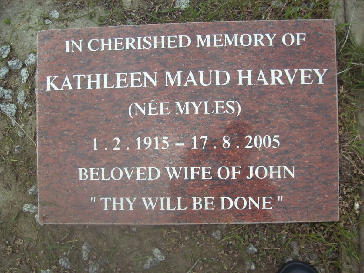 HARVEY Kathleen Maud nee MYLES 1915-2005