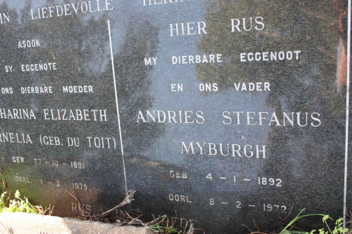 MYBURGH Andries Stefanus 1892-1972 &amp; Catharina Elizabeth Cornelia DU TOIT 1891-1979