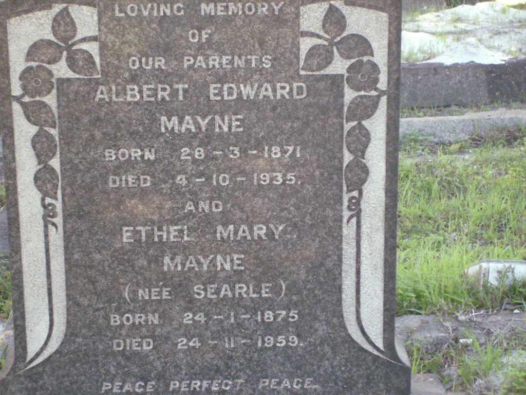MAYNE Albert Edward 1871-1935 &amp; Ethel Mary SEARLE 1875-1959
