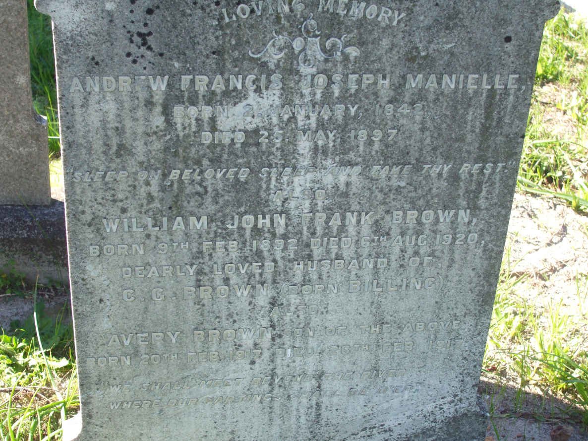 MANIELLE Andrew Francis Joseph 1842-1897 :: BROWN William John Frank 1892-1920