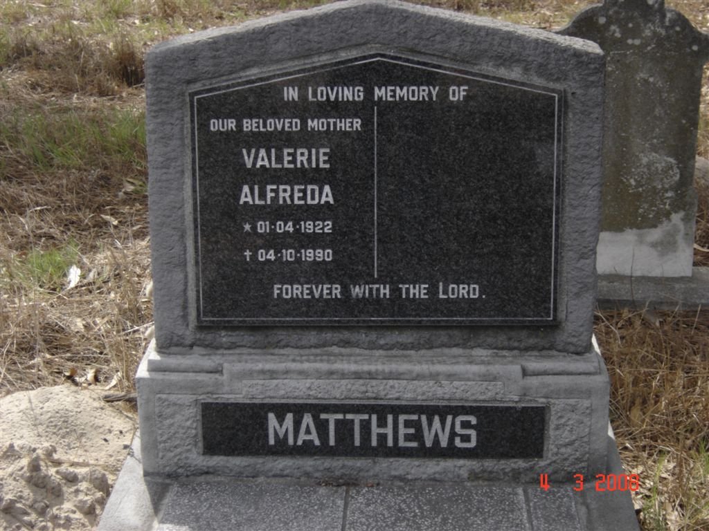 MATTHEWS Valerie Alfreda 1922-1990