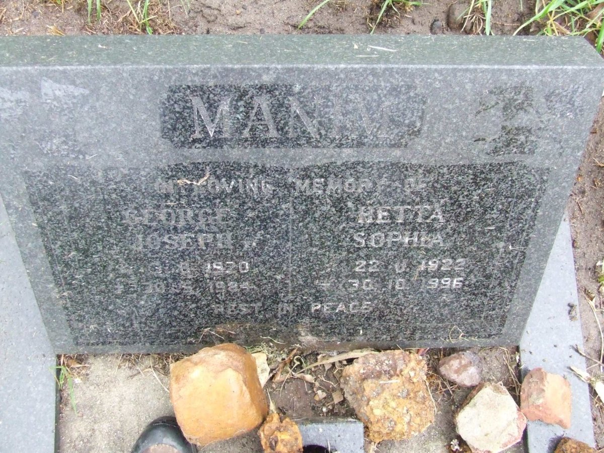 MANIM George Joseph 1920-1984 &amp; Hetta Sophia 1922-1996