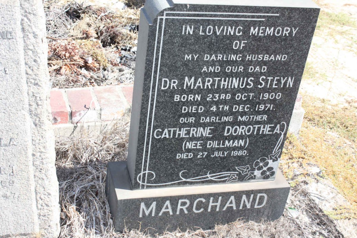 MARCHAND Marthinus Steyn 1900-1971 Catherine Dorothea DILLMAN -1980