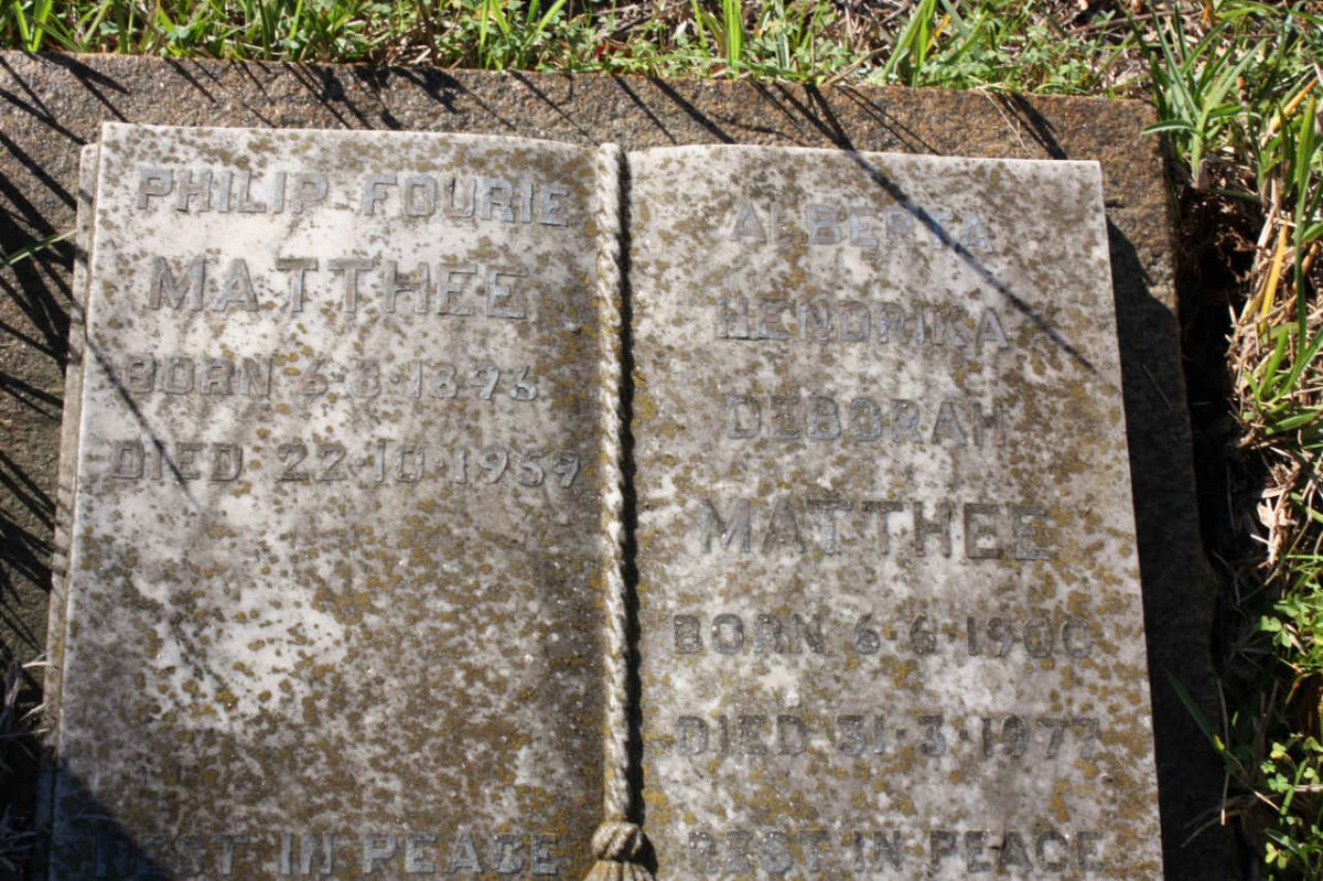 MATTHEE Philip Fourie 1876-1959 &amp; Alberta Hendrina Deborah 1900-1977