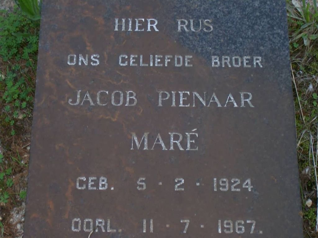 MARÉ Jacob Pienaar 1924-1967