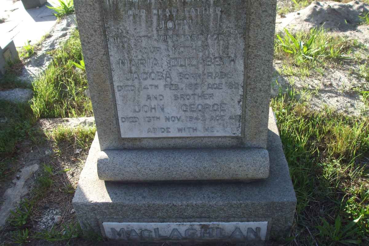 MacLAGHLAN John -1950 &amp; Maria Elizabeth Jacoba RABE -1951 :: MacLAGHLAN John George -1943