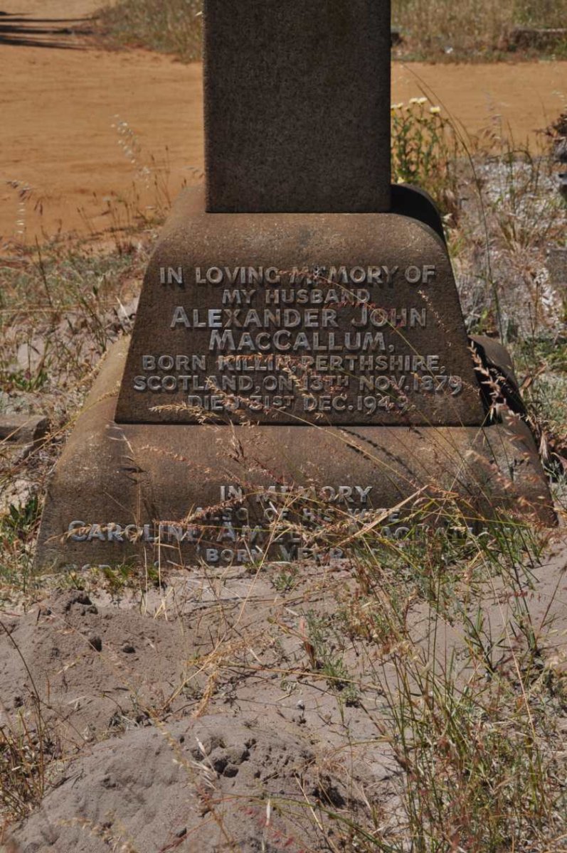 MACCALLUM Alexander John 1879-1943 &amp; Caroline Amelia