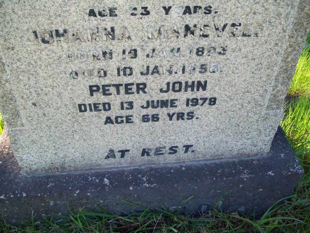 MANEVELD Johanna 1893-1958 :: ? Peter John -1978