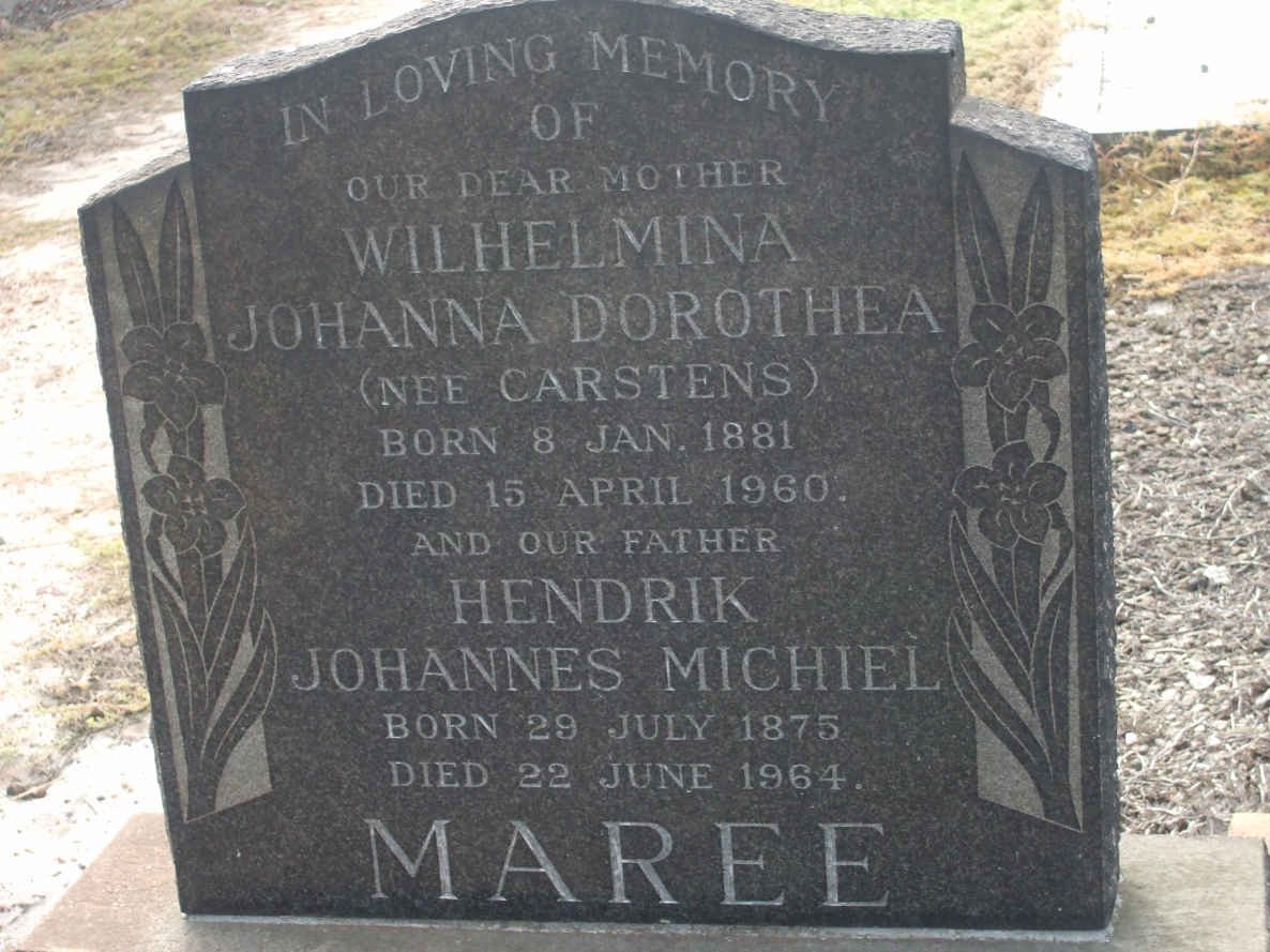 MAREE Hendrik Johannes Michiel 1875-1964 &amp; Wilhelmina Johanna Dorothea CARSTENS 1881-1960