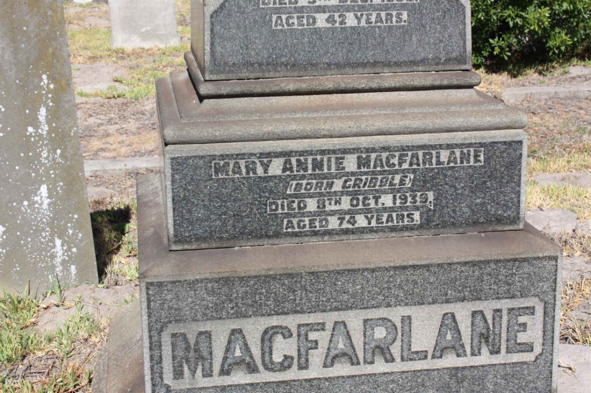 MACFARLANE Mary Annie nee GRIBBLE -1939