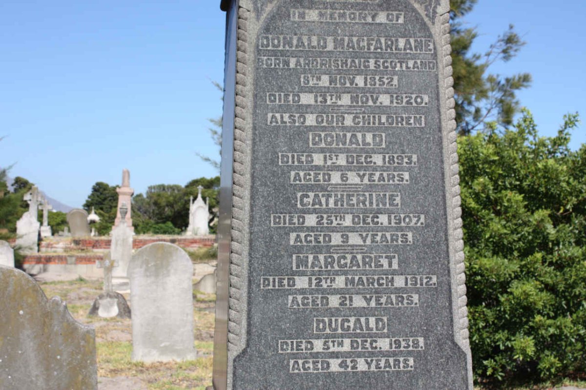 MACFARLANE Donald 1852-1920 :: MACFARLANE Donald -1893 :: MACFARLANE Catherine -1907 :: MACFALANE Margaret -1912