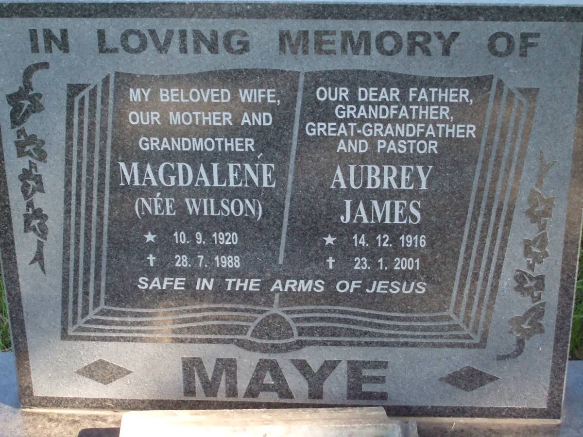 MAYE Aubrey James 1916-2001 &amp; Magdaléne WILSON 1920-1988