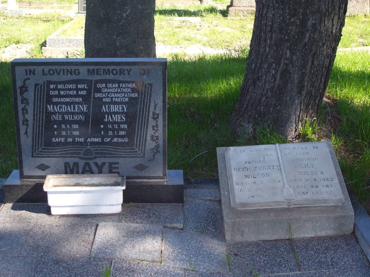 MAYE Aubrey James 1916-2001 &amp; Magdaléne WILSON 1920-1988 :: WILSON Hugh Frantz -1944 &amp; Lily -1963