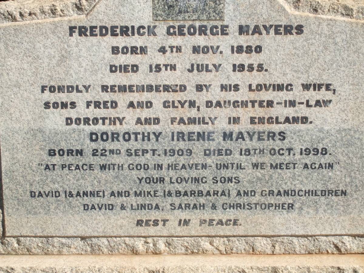 MAYERS Frederick George 1880-1955 :: MAYERS Dorothy Irene 1909-1998