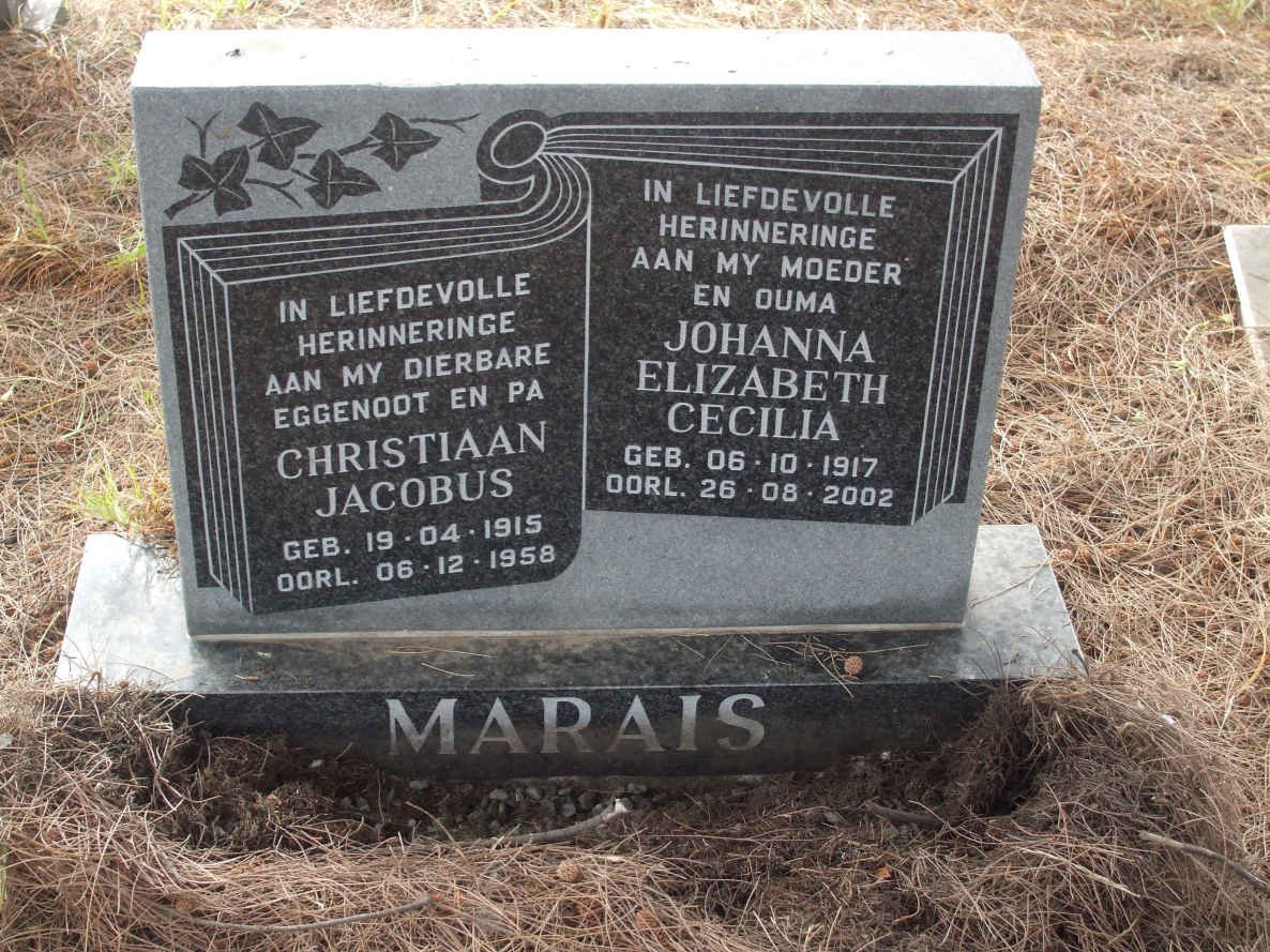 MARAIS Christiaan Jacobus 1915-1958 &amp; Johanna Elizabeth Cecilia 1917-2002