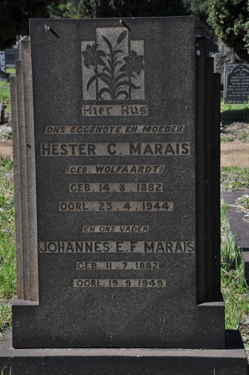 MARAIS Johannes E.F. 1882-1949 &amp; Hester C. WOLFAARDT 1882-1944