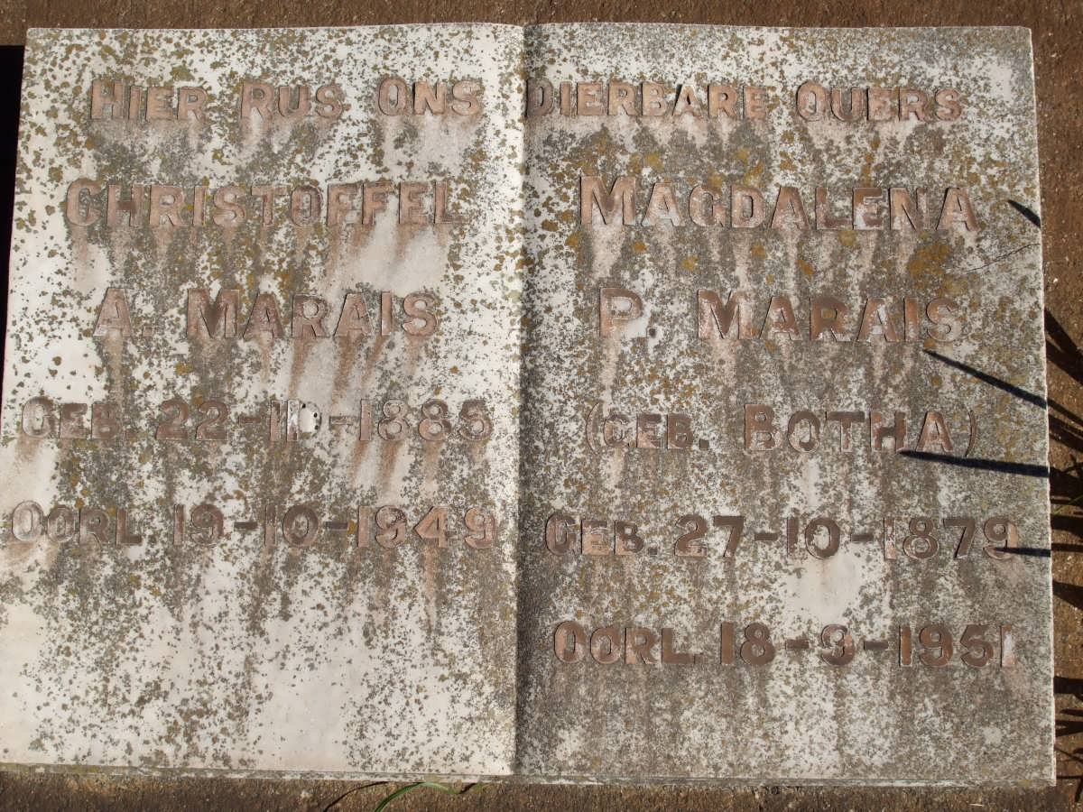 MARAIS Christoffel 1885-1949 &amp; Magdalena P. BOTHA 1879-1951