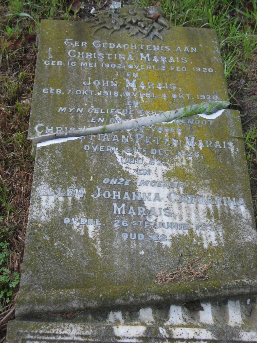 MARAIS Christiaan Peter -1926 &amp; Ellen Johanna Catharina -1932 :: MARAIS Christina 1902-1920 :: MARAIS John 1918-1920