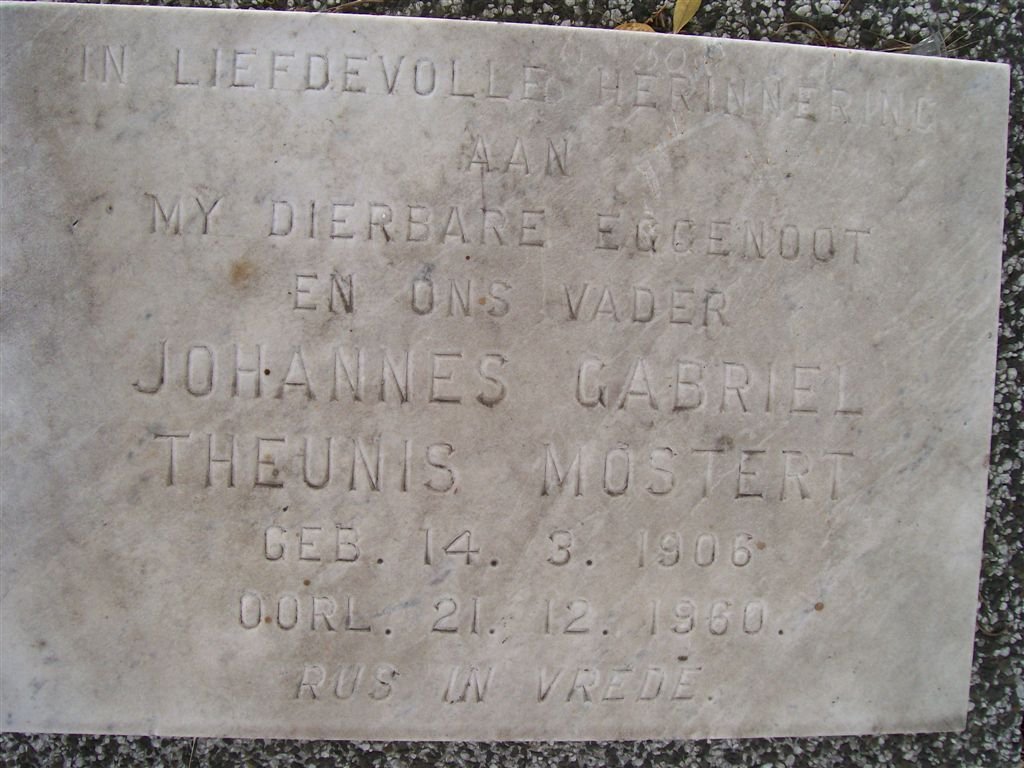MOSTERT Johannes Gabriel Theunis 1906-1960