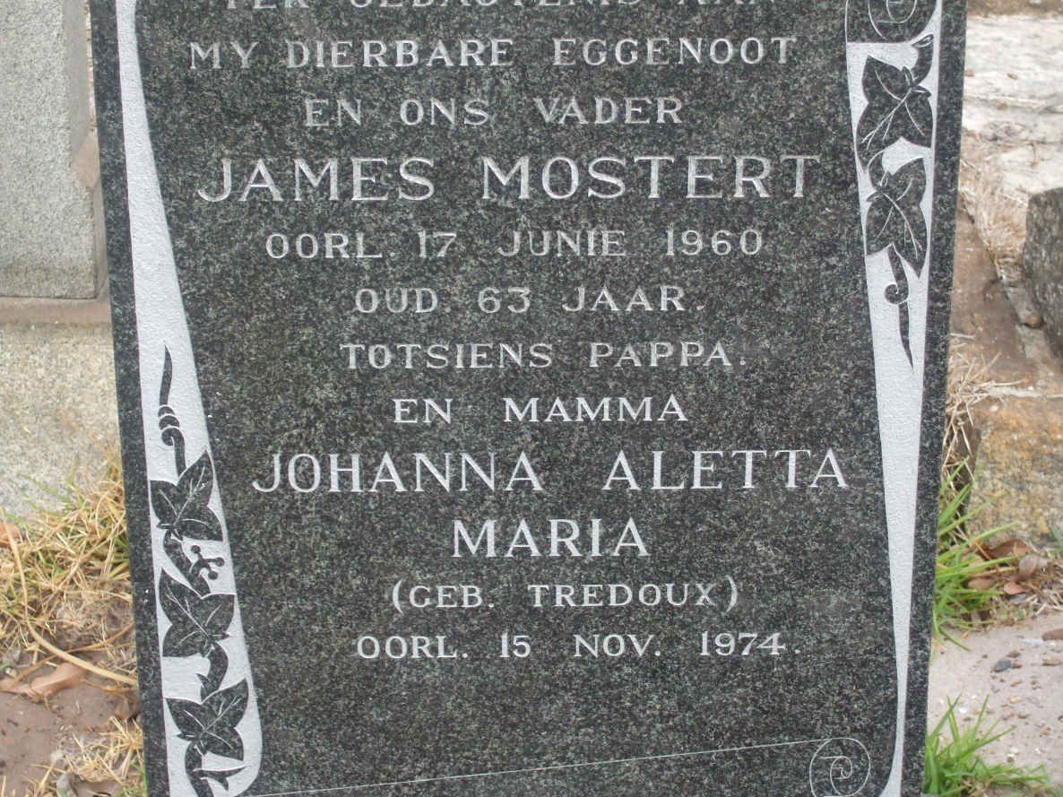 MOSTERT James -1960 &amp; Johanna Aletta Maria TREDOUX -1974