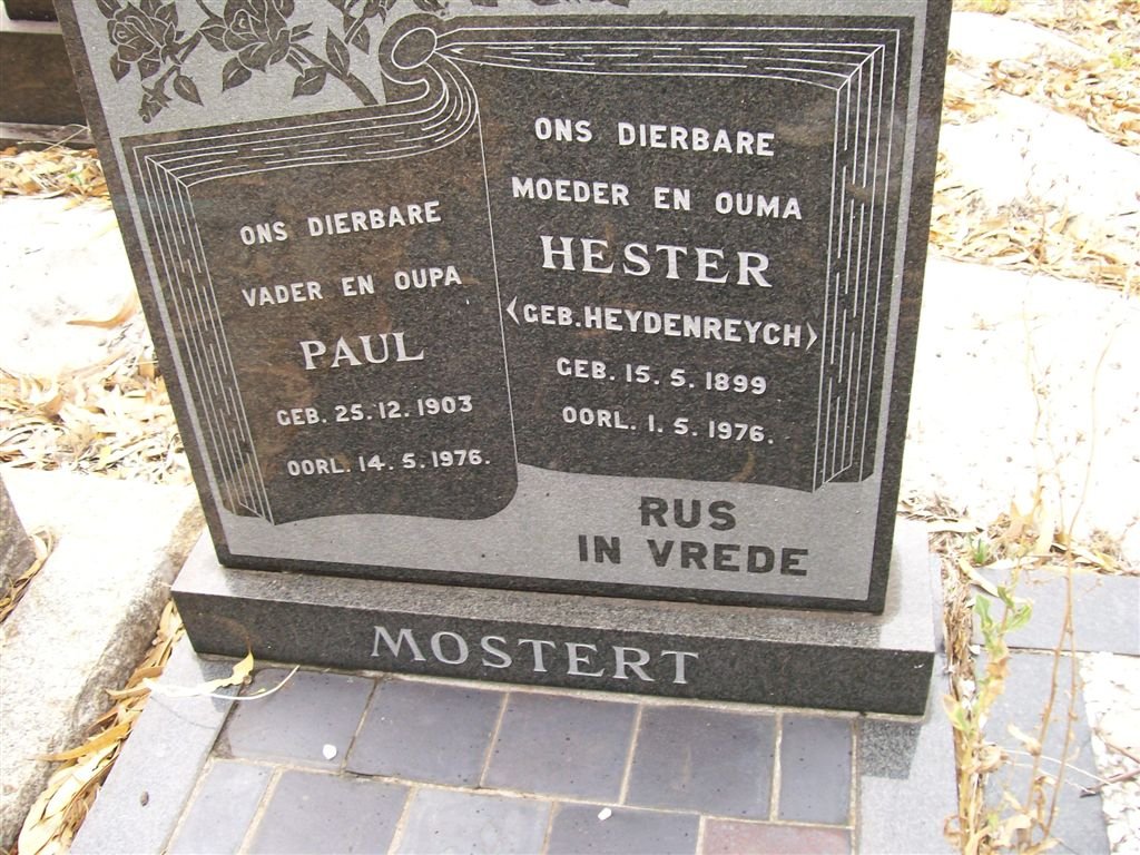 MOSTERT Paul 1903-1976 &amp; Hester HEYDENREYCH 1899-1976