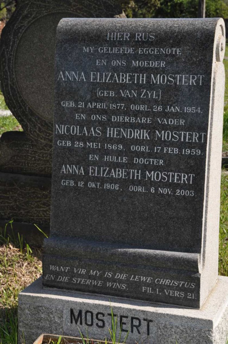 MOSTERT Nicolaas Hendrik 1869-1959 &amp; Anna Elizabeth VAN ZYL 1877-1954 :: MOSTERT Anna Elizabeth 1906-2003